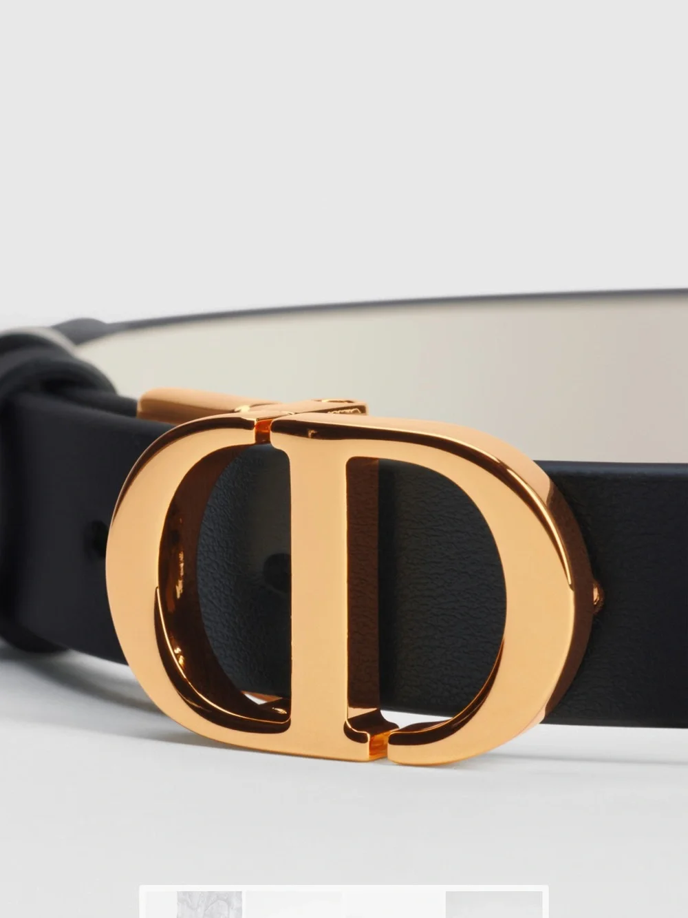 Dior Black Leather Belt with Gold CD Buckle and Cream Reversible Lining